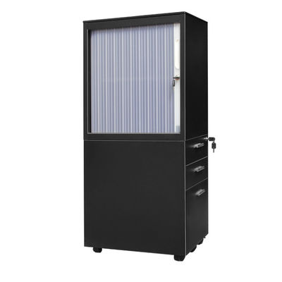 أربع عجلات Tambour Rolling Door Pedestal Steel Cabinet