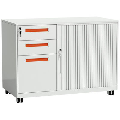 أربع عجلات Tambour Rolling Door Pedestal Steel Cabinet